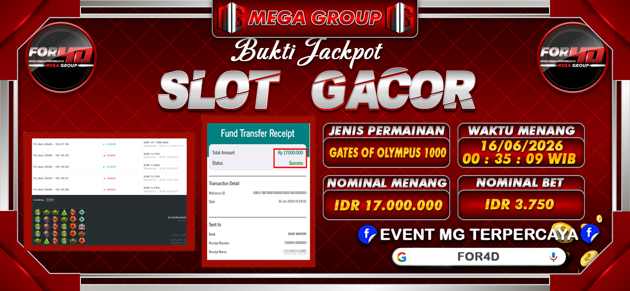 Bukti JP situs For4D hari Rabu, 17 Juni 2026